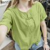 Женская блузка с круглым вырезом, рукавами-буфами, однотонная, с застежками-лягушками, повседневная, свободного кроя