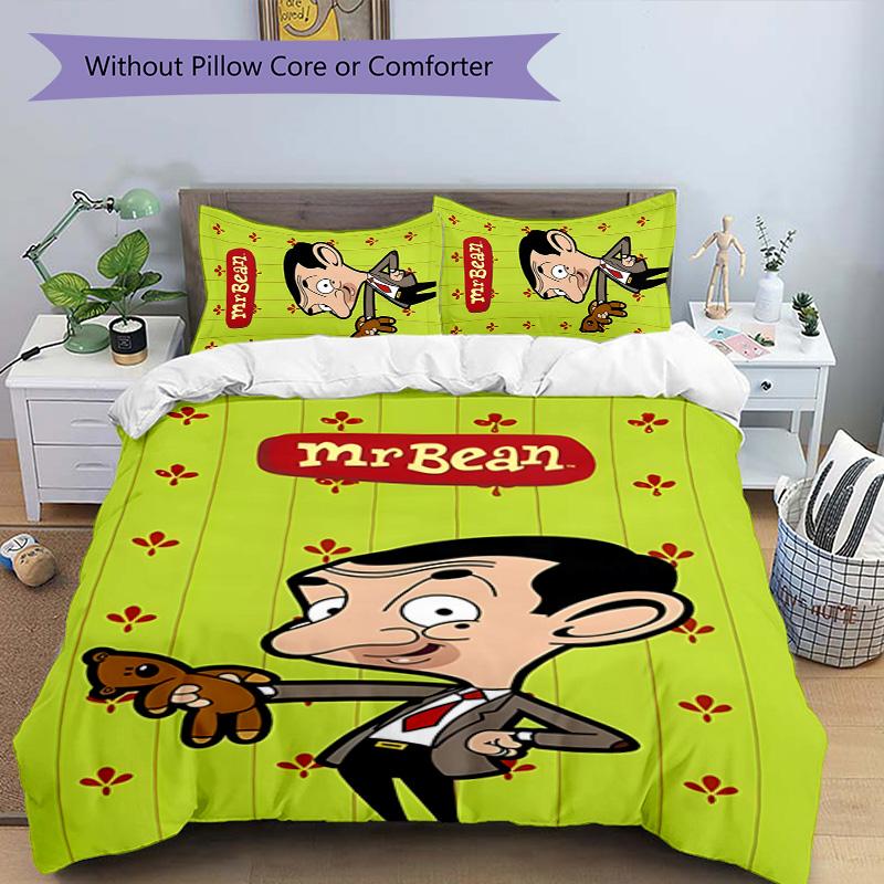 Mr Bean 3pcs Bedding Set Duvet Cover Closure Includes 1 Duvet Cover & 2 Pillowcases for All Seasons Bedroom Home Dorm Decor