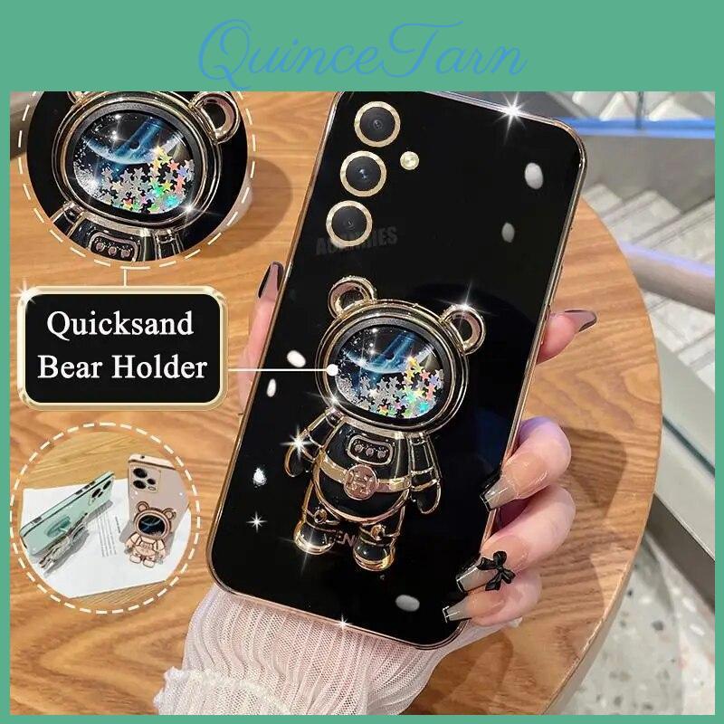 23 A M 14 54 52 Glitter Quicksand Holder Plating Case For Samsung Galaxy A54 A34 A14 A24 A04s M54 M14 M23 Silicone Stand Cover