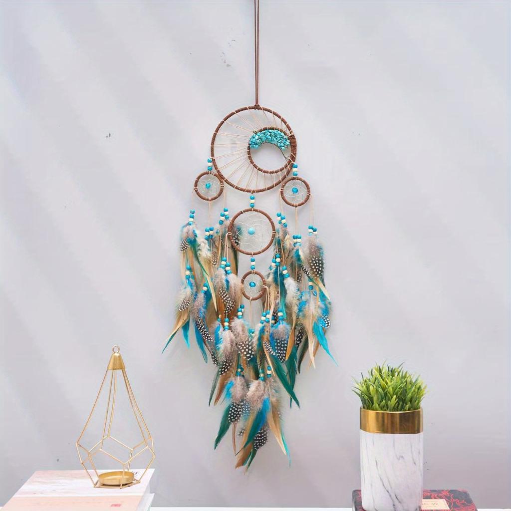 1Pc Turquoise Colored Feather Tree of Life Dream Catcher Ornaments for Wedding Home Decor Party Favors Gifts for Friends