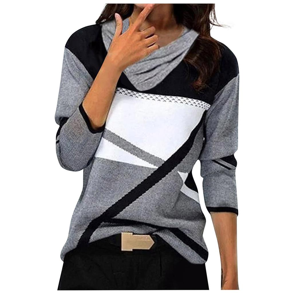 Женские топы Нарядные повседневные рубашки с длинными рукавами с перекрестным V-образным вырезом и цветными блоками Повседневная туника Блузки Топы