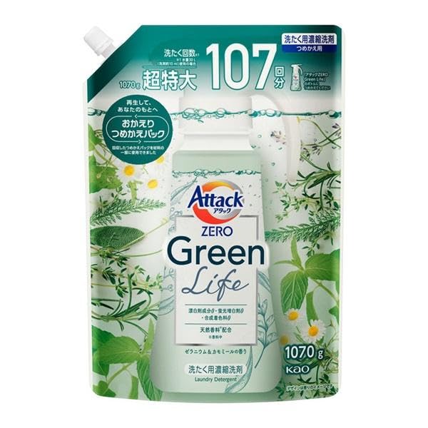 Kao Attack ZERO Green Life Тип для одной руки, 380 г + Большой дополнительный сменный блок, 1070 г