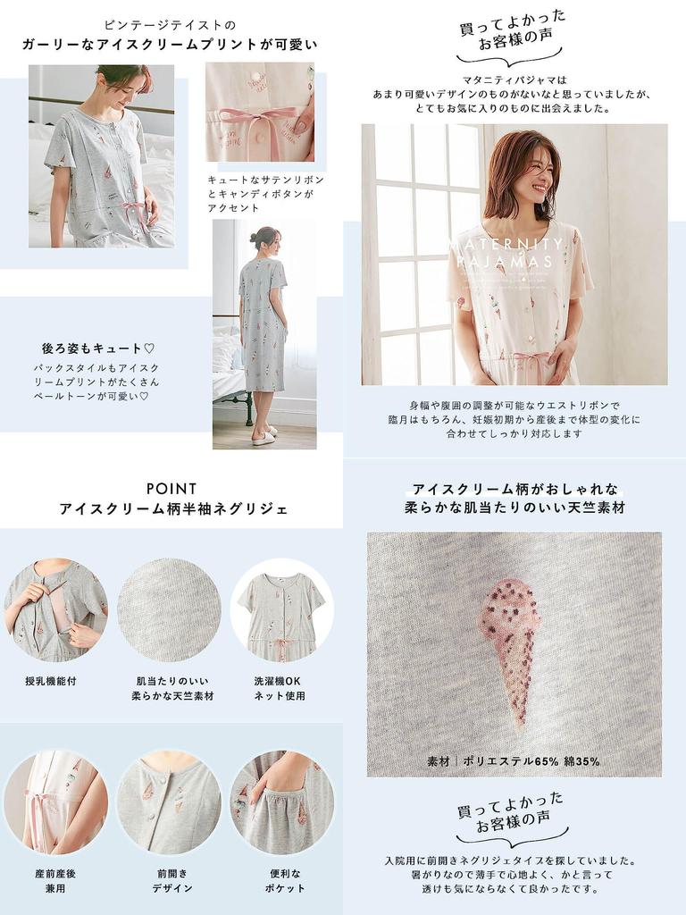 ANGELIEBE Ночная рубашка с короткими рукавами для кормящих матерей и кормящих матерей с рисунком мороженого до родов и после родов, открытая передняя часть, подготовка к родам