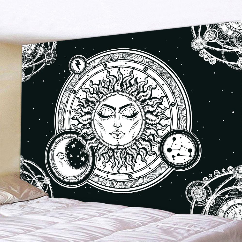 Mandala Black and White Sun and Moon Tapestry Mystical Witchcraft Divination Wall Hanging Hippie Wall Hanging Home Decoration