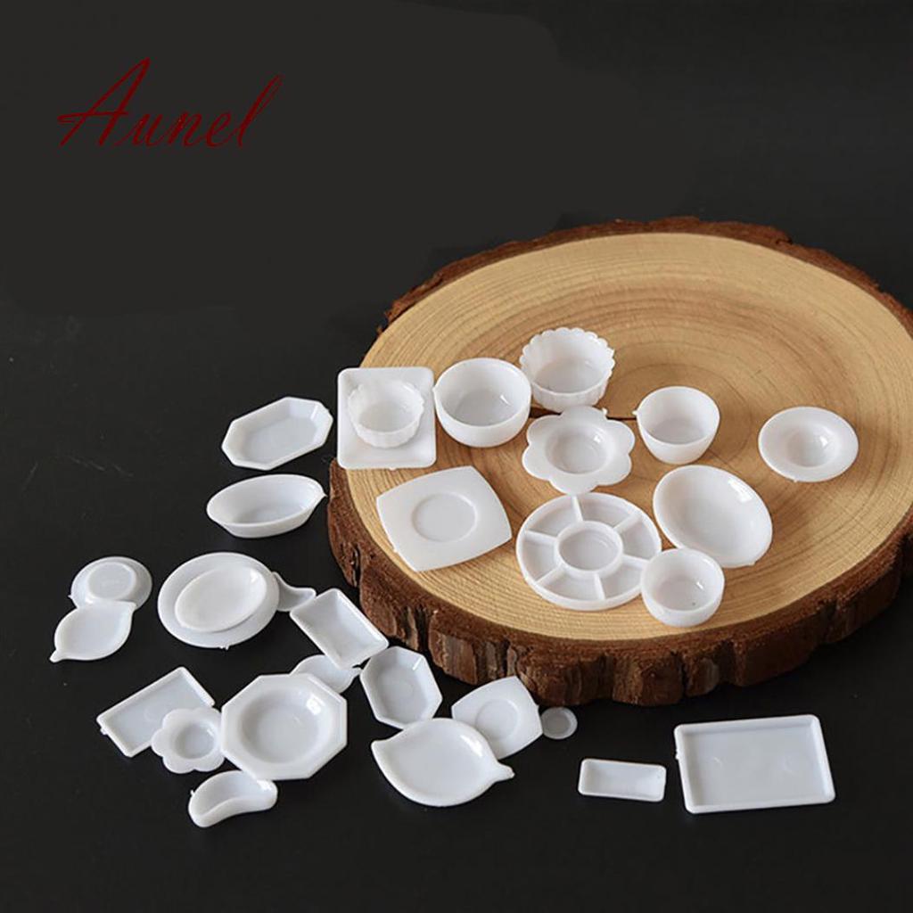 33Pcs 1:12 Dollhouse Miniature Kitchen Tableware Plastic Mini Plate Dishes Set