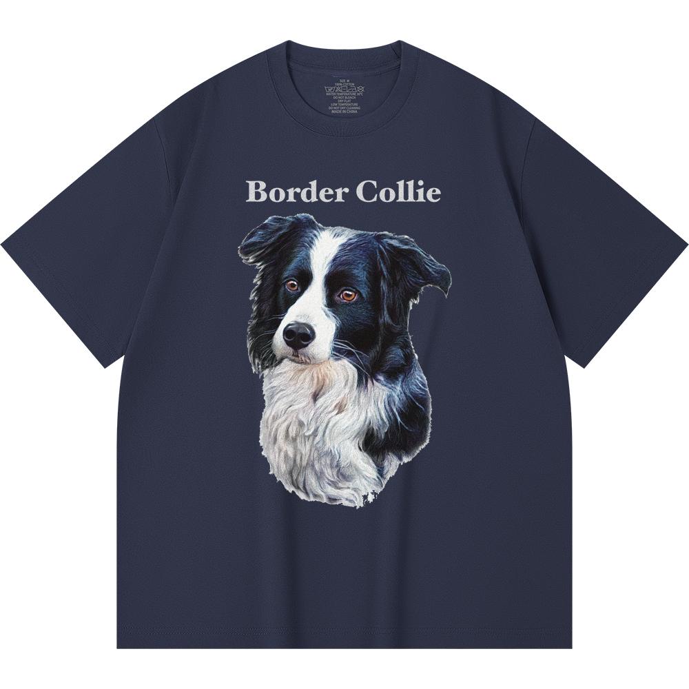 230GSM 100% Cotton T-Shirt Border Collie Print Tees Funny Harajuku Style Combed Cotton Tshirt