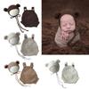 Bear Outfit Hat Jumpsuit Set Baby Photography Props Newborn Photo Props Photoshooting Accessories Infant Photo Suit 2PCS