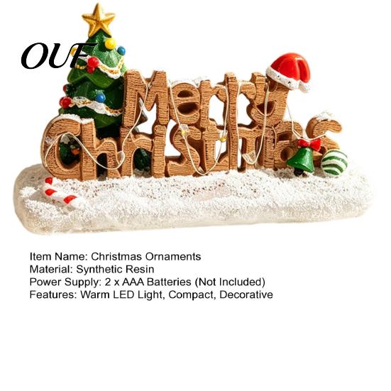 Winter Home Decorations Lighted Merry Christmas Letter Tabletop Ornament, LED Centerpiece with Creative Gifts Mini Tree Snow Base, Desktop Decoration