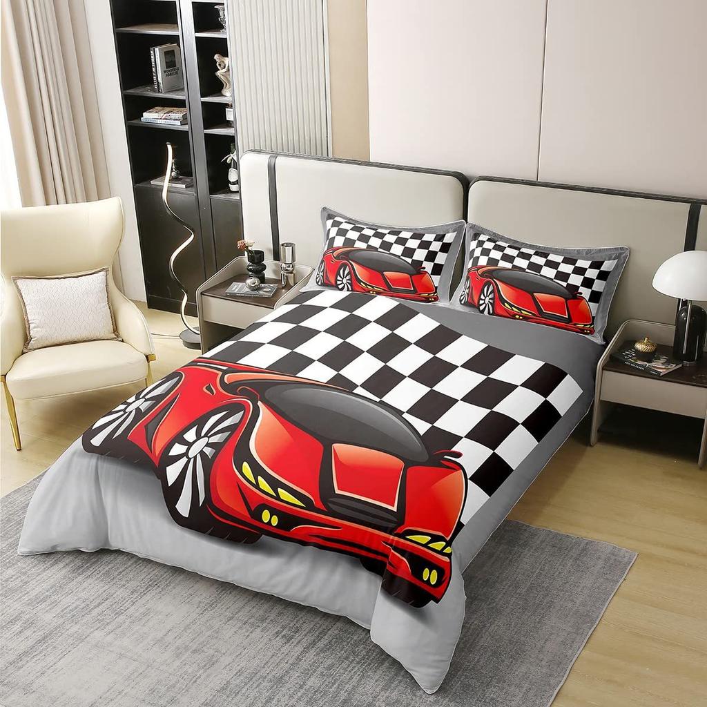 Cartoon Car Three-piece Quilt Cover 3D Digital Printing Bedding Set Children's Bed Cover