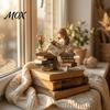Wooden Girl Figurine for Bookshelf Reading Figurine, Stable Pastoral Style Statue Desktop Exquisite Decor Decor, Artistic Healing Ornament,