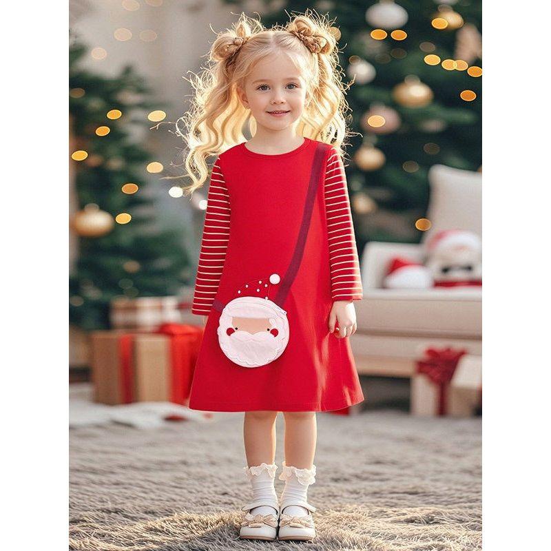 and Winter Clothing for Girls, Red Christmas Dress, Kidsren's Princess Dress with Shoulder Bag, 2025 New Autumn Clothing, Baby Kidsren's Clothing
