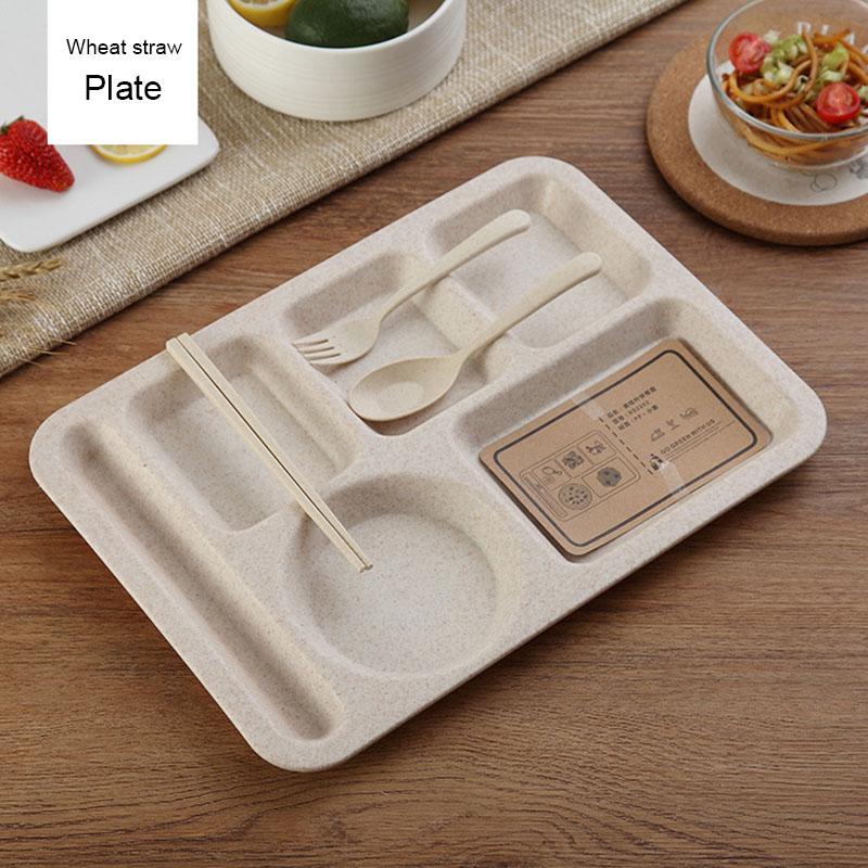 Детская тарелка из пшеничной соломы, тарелка для завтрака для школьников, детская тарелка, миска, ложка, вилка, набор столовых приборов