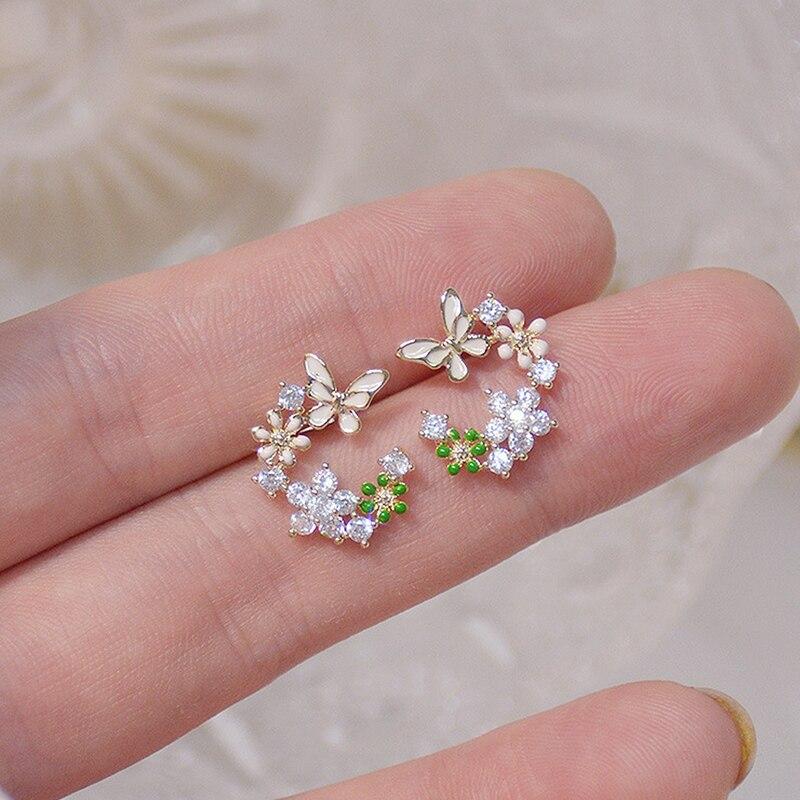 S925 Серебряные иглы изысканный цветок бабочка женские серьги блестящие AAA циркон CZ серьги-гвоздики свадебные украшения кулон