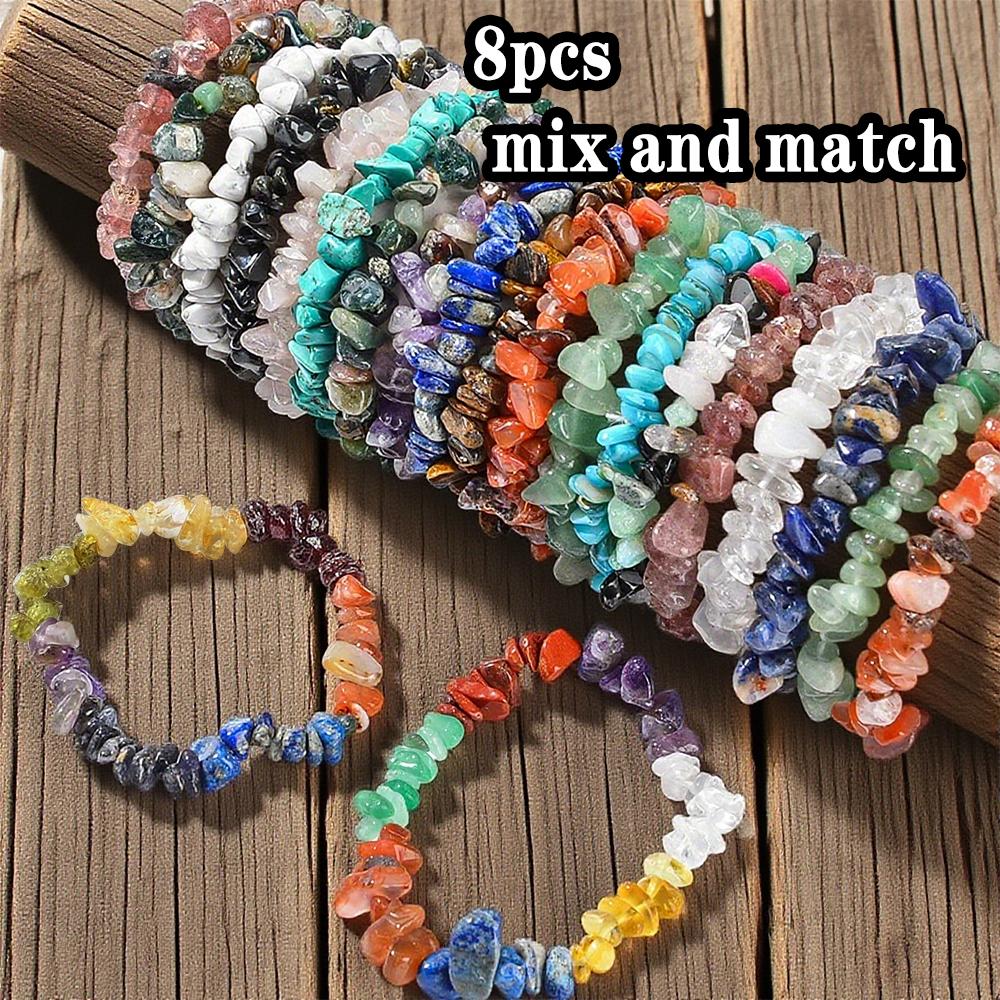 8/16/24 шт. Браслет из смешанного натурального камня, неправильной формы, подходит для повседневного ношения/энергетического исцеления/памятных подарков