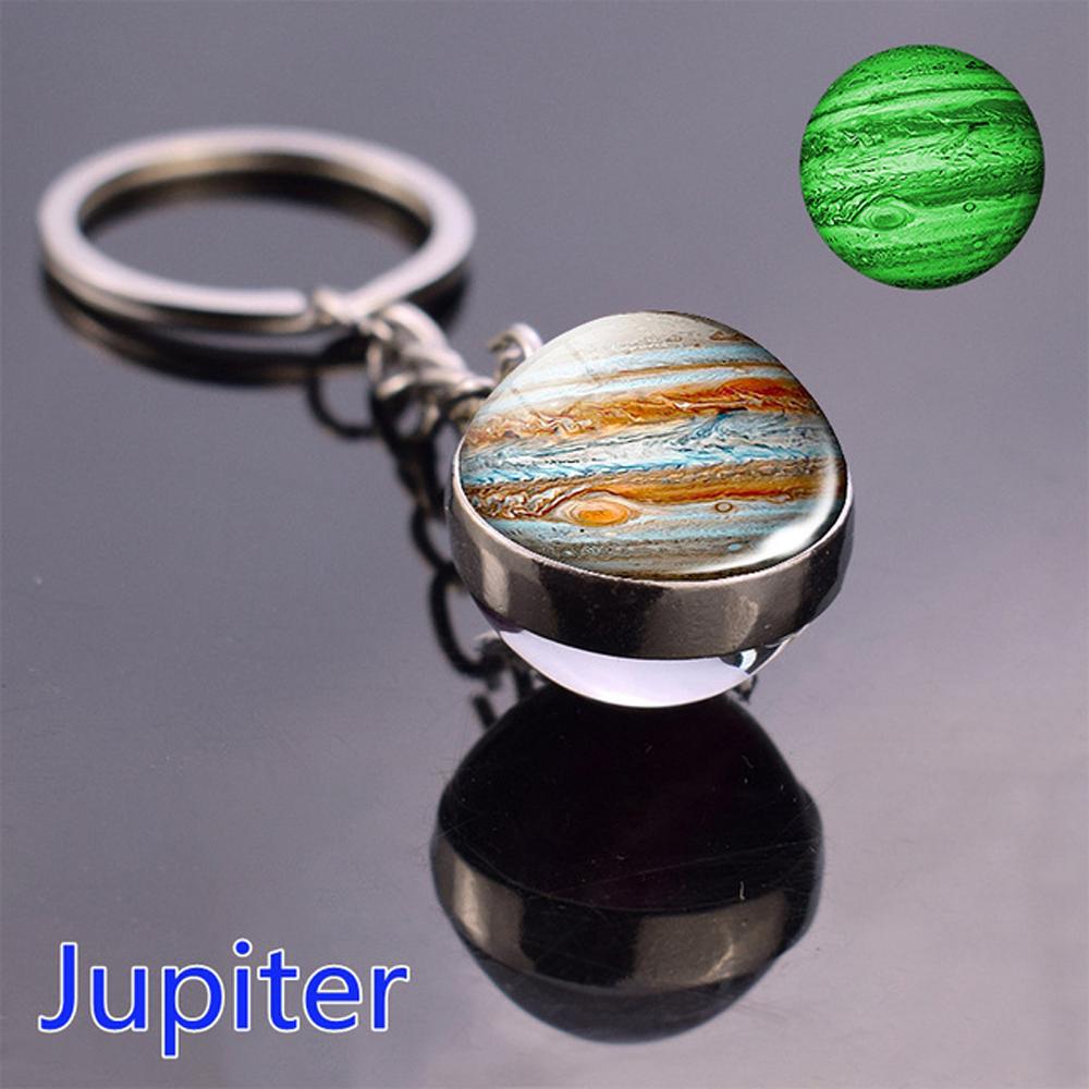 Sun Earth Double Side Glass Ball Nebula Moon Keychain Solar System Planet Keyring Luminous