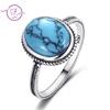Кольцо из 100% стерлингового серебра 925 пробы, овальное, 8*10 мм, натуральное бирюзовое, винтажное, женское, подарок на годовщину, оптовая продажа