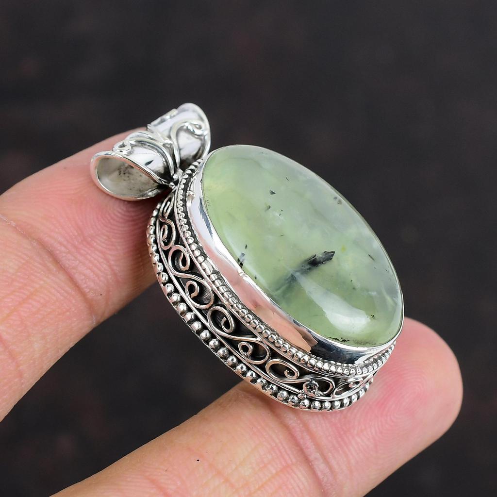 Подвеска из драгоценного камня мох пренит винтажная подвеска антикварная бижутерия 925 пробы серебряная подвеска ручной работы подвеска с камнем по рождению подарки для него