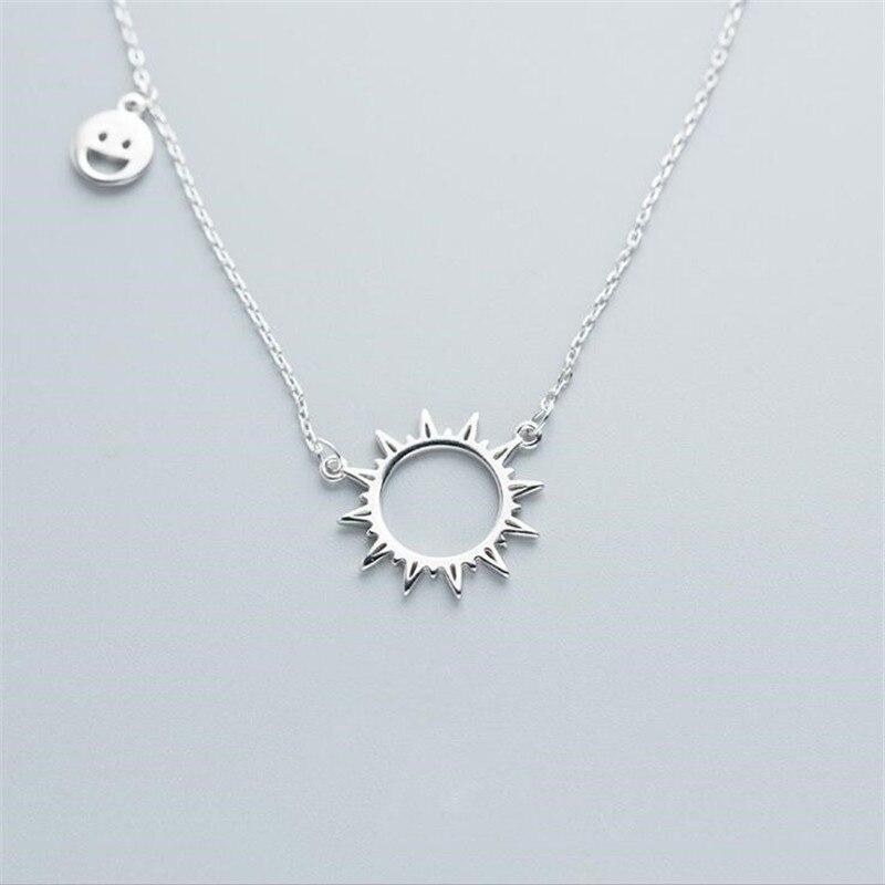 New Fashion Sun Smiley Temperament 925 Sterling Silver Jewelry Hollow Simple Popular Clavicle Chain Necklaces XL092