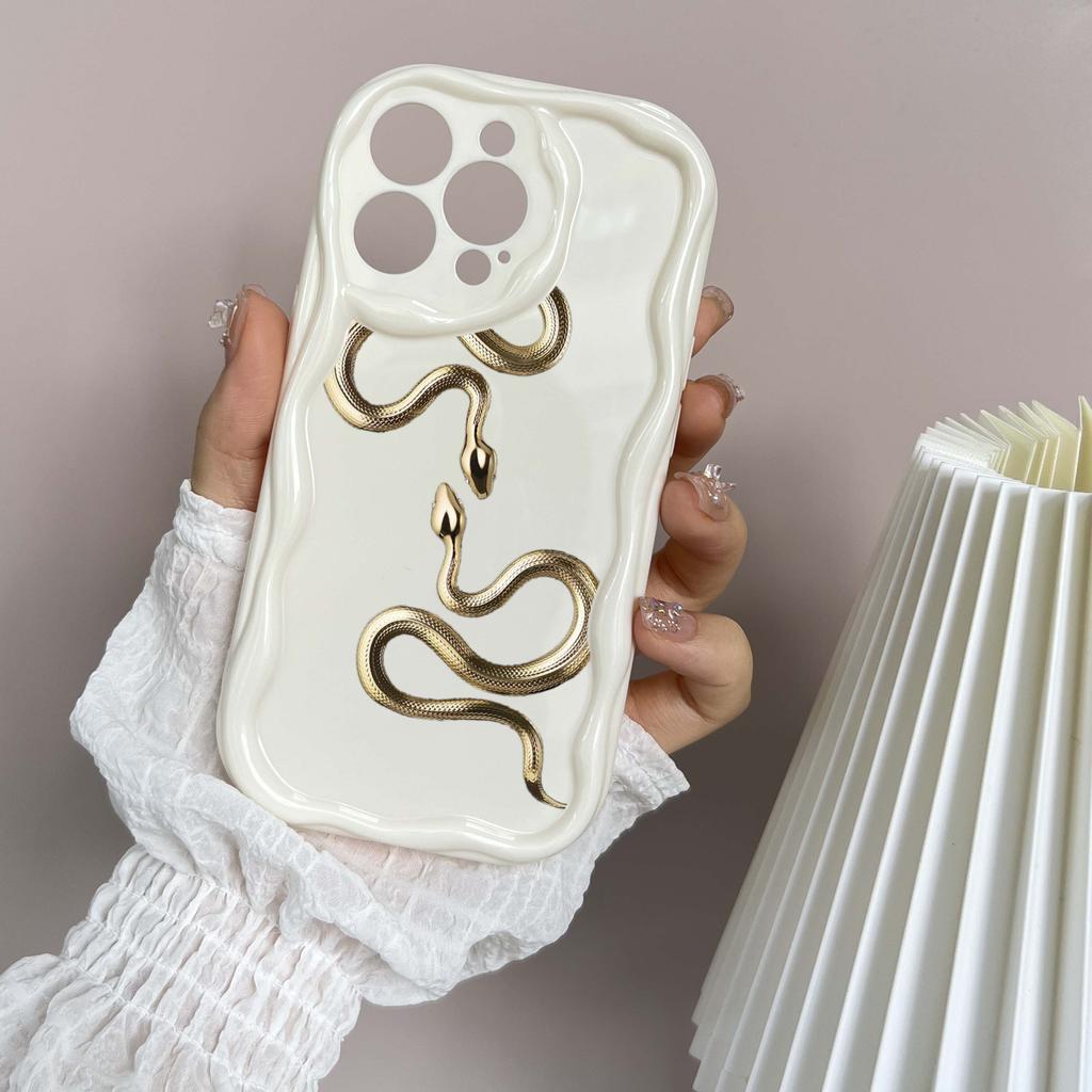 N71 Black Gold Snake Soft Wavy Phone Cases for iPhone 14 Pro Max 13 Mini 15 Plus XR 7 8 6 XS Max 12 11 Protective Bumper Cover
