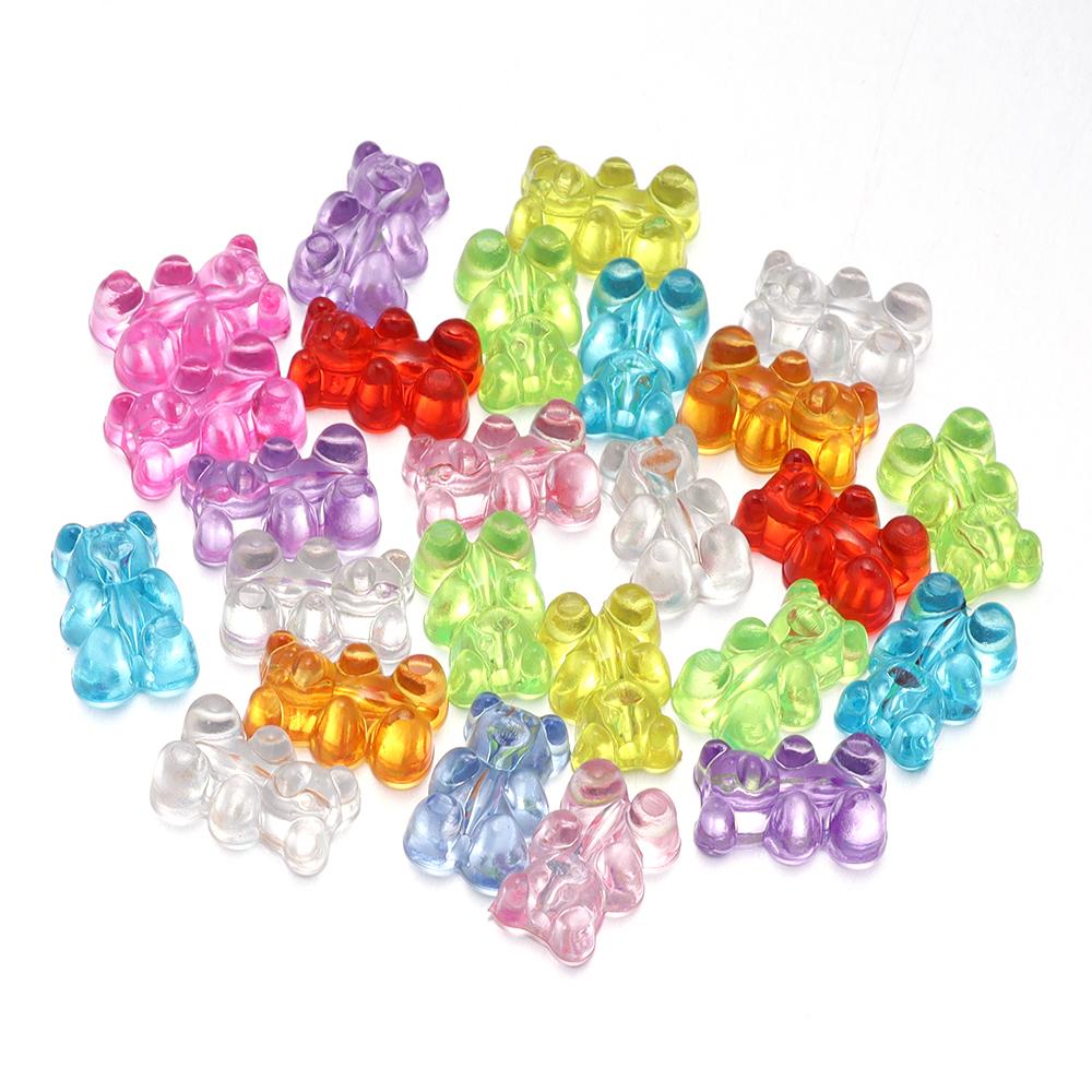 50Pcs Acrylic Mini Bear Pendant  Jelly Colored Vertical Hole Transparent Beads For DIY Handmade Earrings Bracelet Accessories