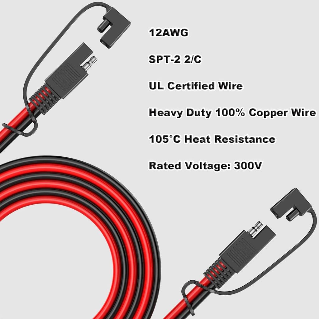 Кабель-удлинитель SAE 12 AWG, 10 футов, с разъемами SAE, быстроразъемный жгут проводов с адаптером для обратной полярности, для солнечной панели, аккумулятора