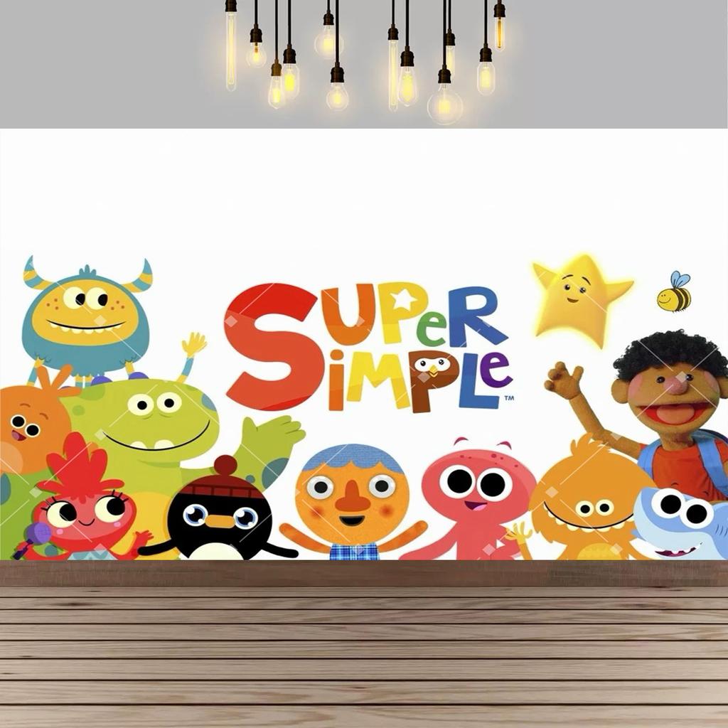 Background with Super Simple Songs, Photo Banner with Cartoon Monsters, Children's First Party Decoration, Photo booth Accessories