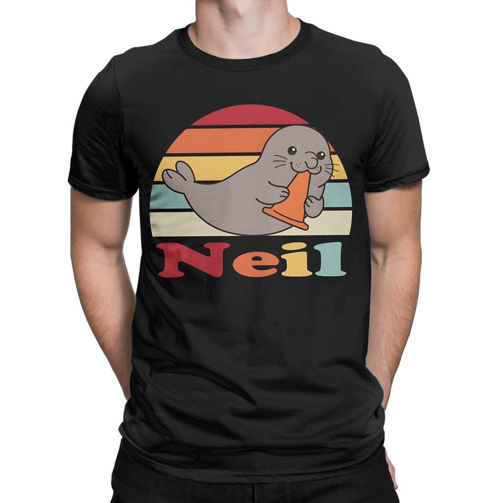 Vintage Neil the Seal Animal TShirts for Unisex Unisex Round Collar Cotton T Shirts Short Sleeve Tee Shirt Printed Tops