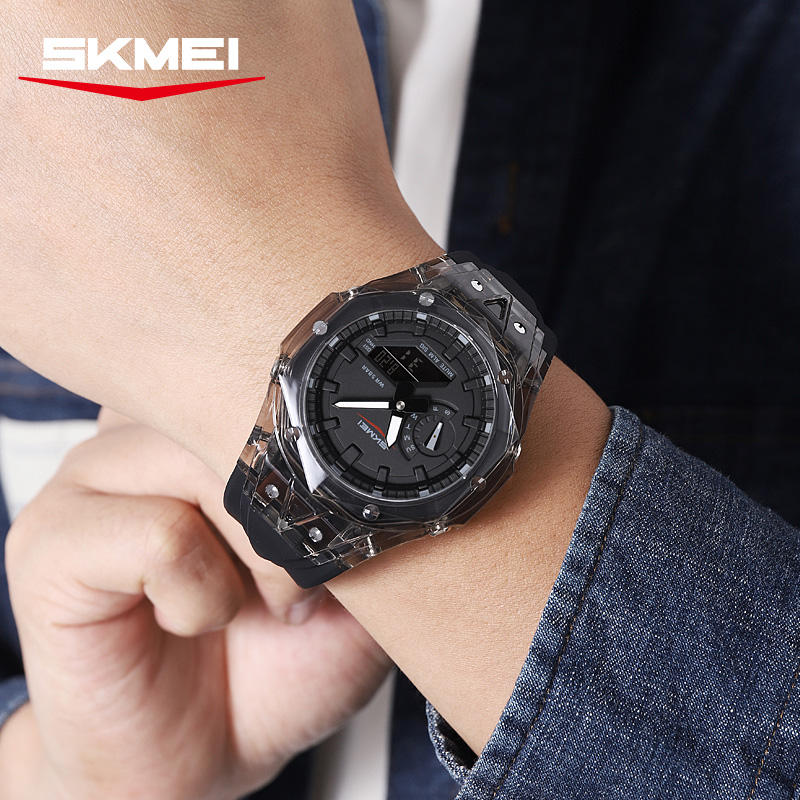 Men's Women Octagon Dial Digital Watch Waterproof Luminous Dial Sport Wristwatch with Alarm Outdoor Student Clock Jelly Color