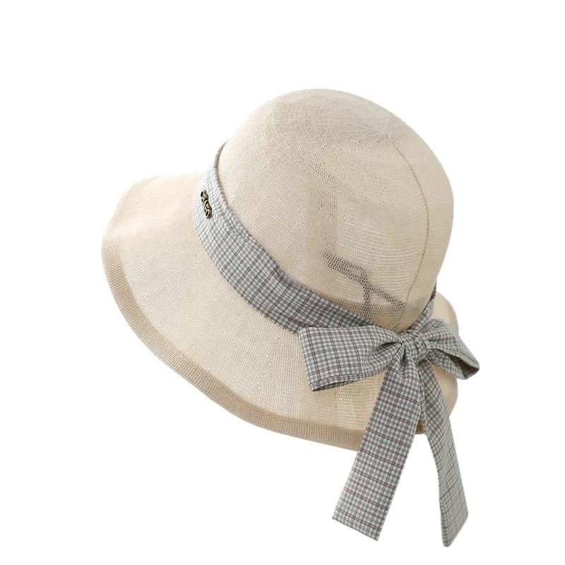 Spring and summer thin breathable fisherman's hat children's fashion plaid bow big eaves hat sunshade sun hat