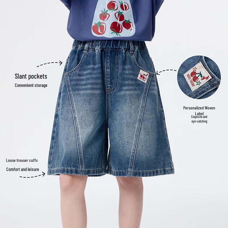 Xiaoyinman Girls' Casual Mid-Waist Denim Shorts