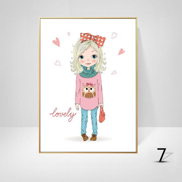 Скандинавский стиль, украшение для детской комнаты, детский сад, современный мультфильм, декоративная картина для маленькой девочки, настенное искусство, холст