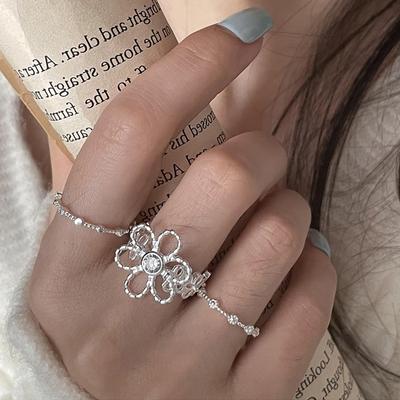Кольцо Sweet Cool Wind Empty Flower Opening Ring для женщин, нишевый дизайн, чувство простоты индивидуальности, модное универсальное кольцо