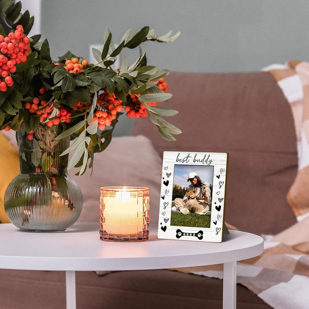 Dog Picture Frame 4x6, Dog Gifts Wooden Picture Frame, Dogs Photo Frames, DogFrame, Gifts for DogLovers, Best Buddy PetDog Decorative Photo Frames