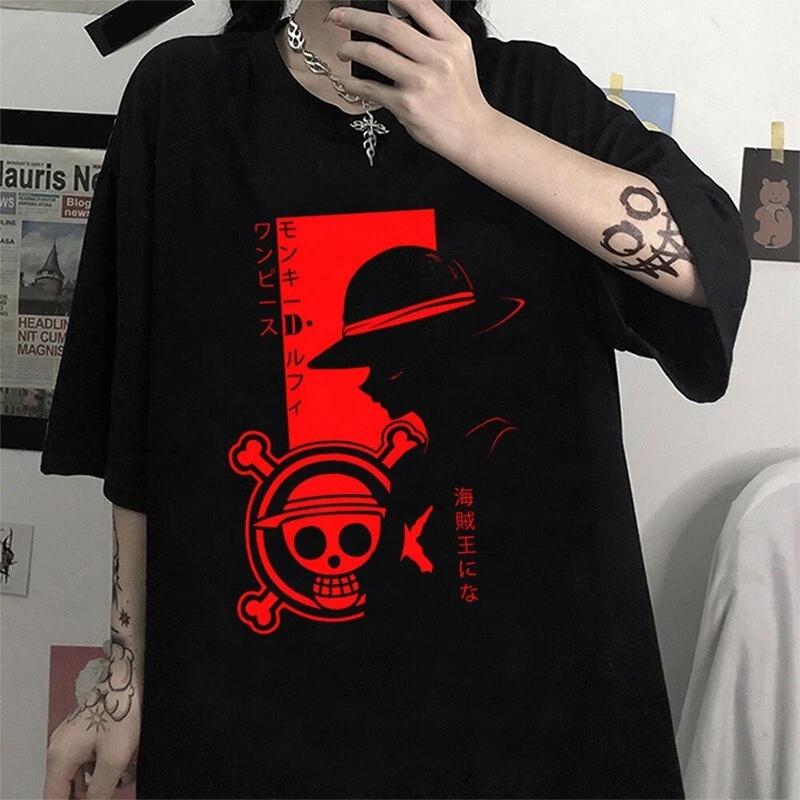 One Piece Косплей Луффи Аниме Футболка Рубашка Нижнее белье Костюмы Хлопок Черный