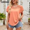 Летняя женская футболка с однотонной сеткой и рюшами, топ с короткими рукавами