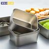 1/4Pcs Stainless Steel Rectangular Food Storage Pan With Lid Thickened Square Plate Dish Tray Freshing Lunch Box Container
