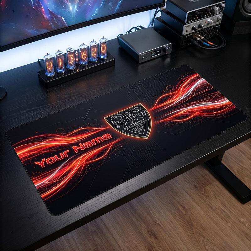 VfB Stuttgart FC Custom Large Mouse Pad, Personalized Name Text Print, Football Logo Non‑Slip Desk Mat Gaming Gift