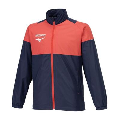 Mizuno Тренировочная одежда JR Теплая куртка цвета «Парадный синий» x «Кайен», Детская, Влагоотводящая, Теплогенерирующая, Водоотталкивающая, Ветрозащитная, 32JEB932,