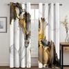 Modern Black Gold Texture Marbling Abstract Design 2 Pieces Shading Window Curtain For Living Room Bedroom Decor