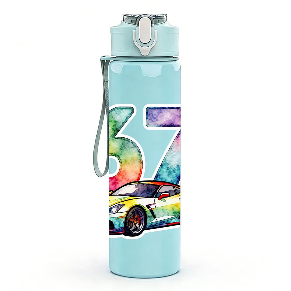 1PC Gradient Number Sixty Seven Vehicle 750ml Color Plastic Water Bottle Leakproof Flip Straw Lid For Sports Office Home Use