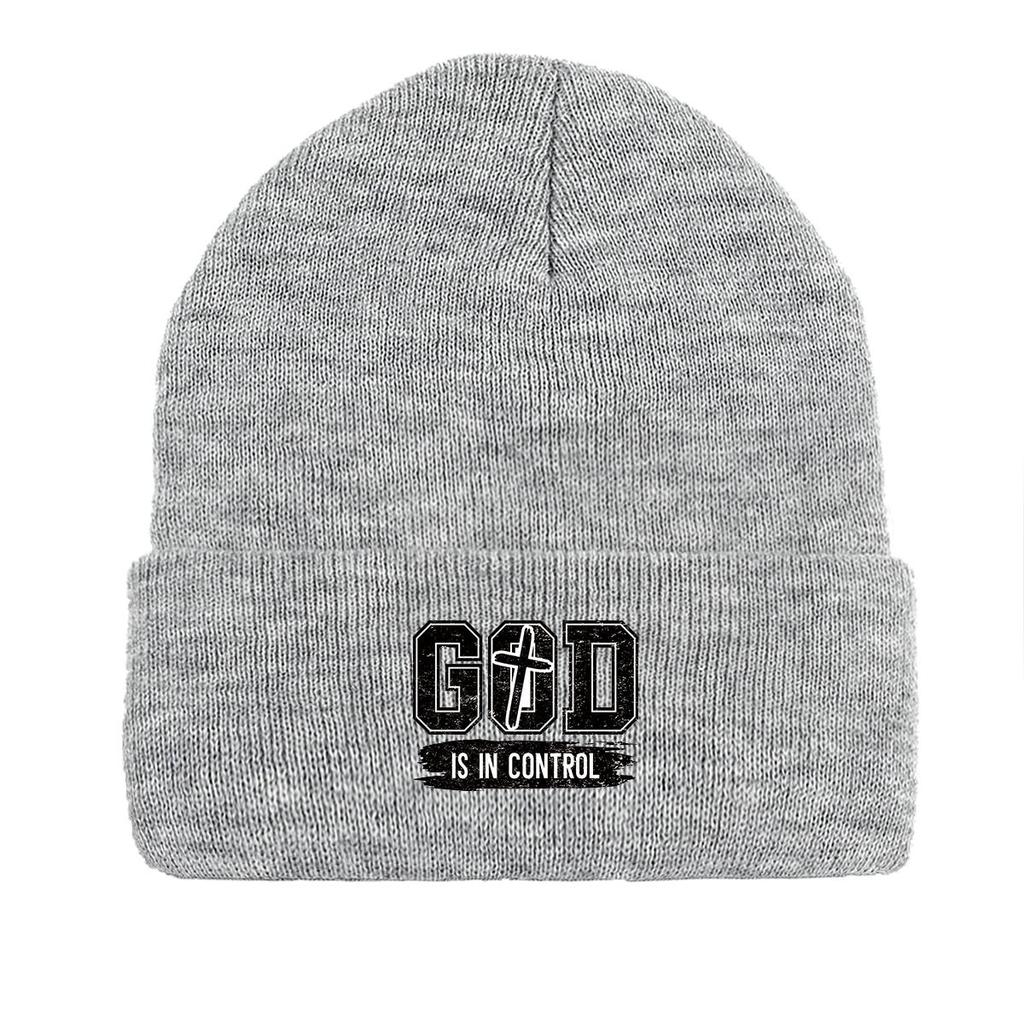 GOD IS IN CONTROL" Winter Knit Cap Beanie, Skull Cap Autumn Stretchable Solid Bobble Hat Knitted Hat Beanie