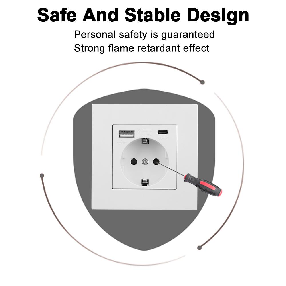 Электрическое настенное зарядное устройство, адаптер, немецкая розетка, розетки, стандарт ЕС, 16 А, с usb-портом для зарядки типа C, панель ПК