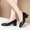 Мягкая кожа рабочая обувь женская толстый каблук профессиональная черная мягкая подошва удобная и нескользящая средний каблук