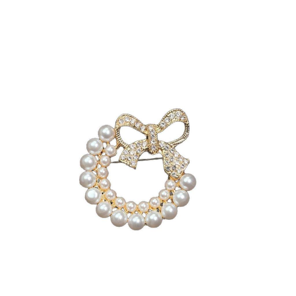 Vintage Pearl Bow Rhinestone Brooch Pin