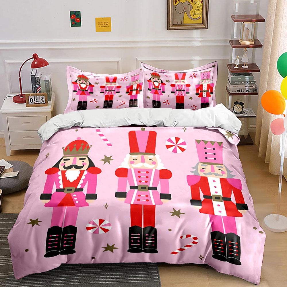 Nutcracker Soldiers Pink Set Bedding Duvet Cover Set Duvet Cover Pillowcases (1*Duvet Cover 2*Pillowcases, without duvet insert)
