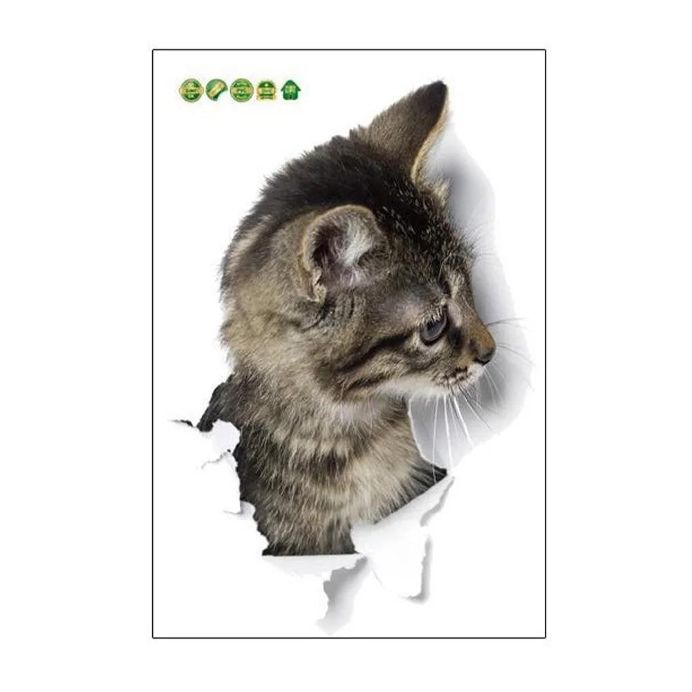 3D Кошки Наклейка На Стену Туалет Наклейки Вид Отверстия Яркие Кошки Ванная Комната Для Украшения Дома Животные ПВХ Наклейки Художественные Обои Плакат