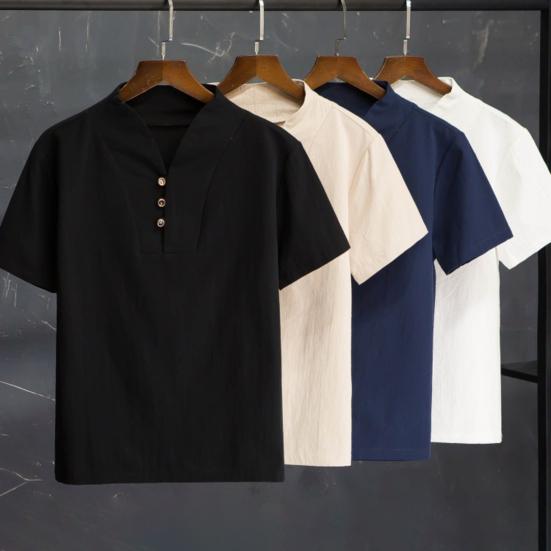 Футболка, брюки, костюм, модные карманы, пуговицы, мужской летний спортивный костюм, однотонный комплект из рубашки и брюк, мужской комплект из рубашки и брюк, мужская одежда