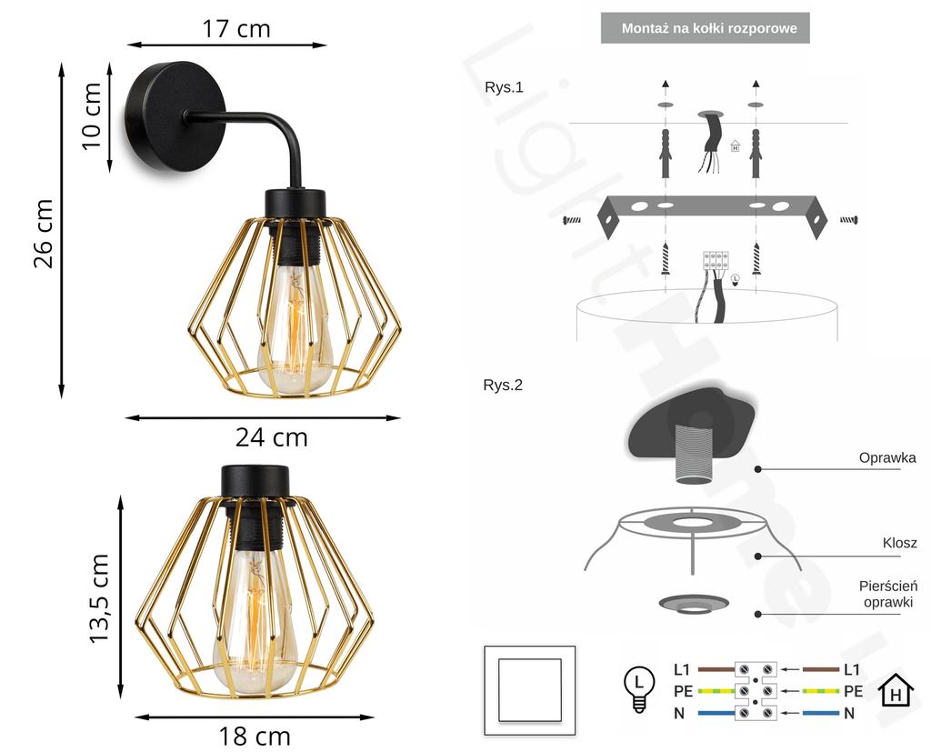 ELEGANT RETRO WALL LAMP WIRE GOLD LOFT