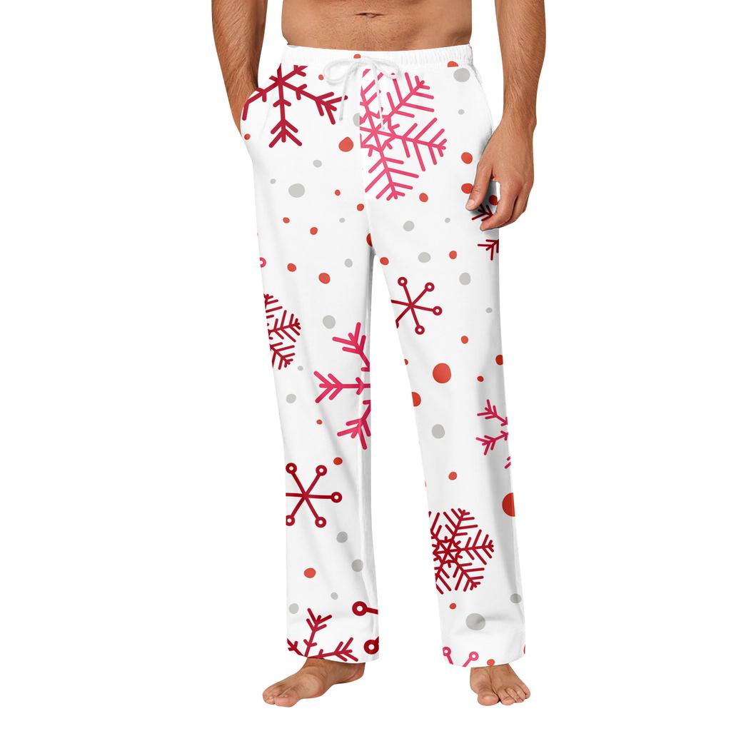 Мужские удобные повседневные брюки с рождественским принтом и карманом, домашние брюки для сна