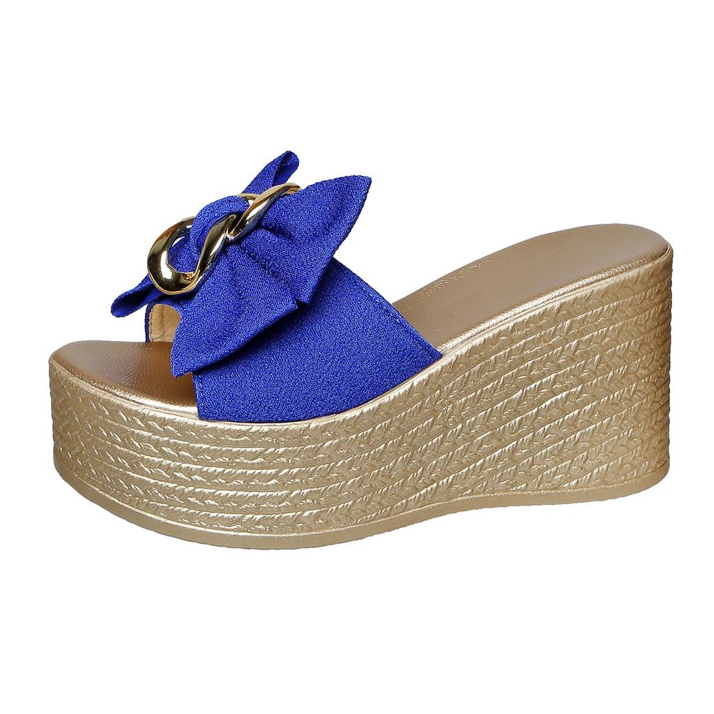 Модные женские тапочки на танкетке, повседневная роскошная обувь, новые летние модные сандалии, высокий каблук, аппликации, цветы, платформа, слайды женские